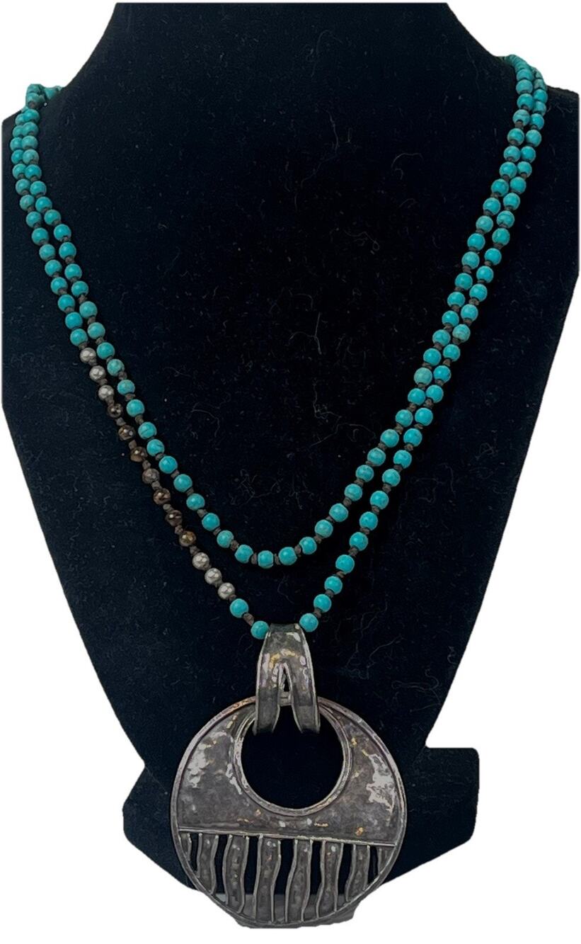 Silpada Turquoise Howlite Sterling Silver Tigers Eye Bead Pendant Necklace 22”